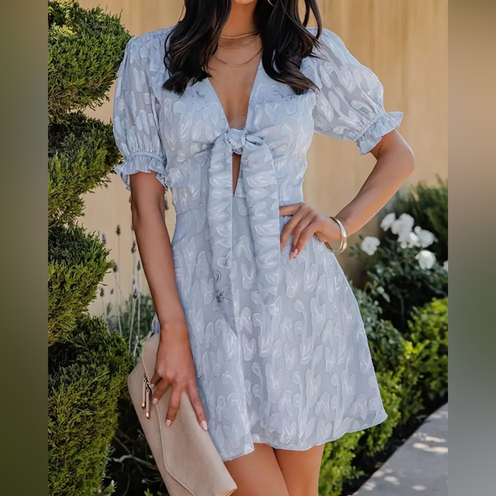 VICI Tie Front Puff Sleeve Dress